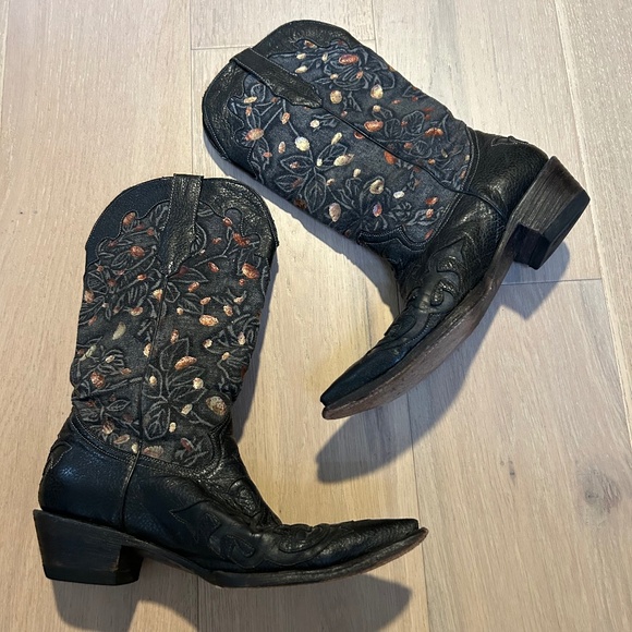 Pecos Bill Cowgirl Western Boots Black Floral Size 8 Rodeo Wearable Western - Picture 1 of 8